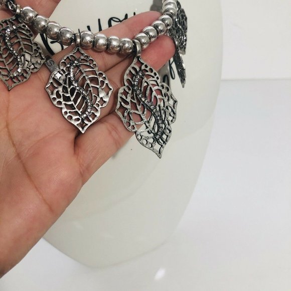 Statement Necklace Silver Tone Gunmetal Rhinestone Bead Necklace - Picture 6 of 6